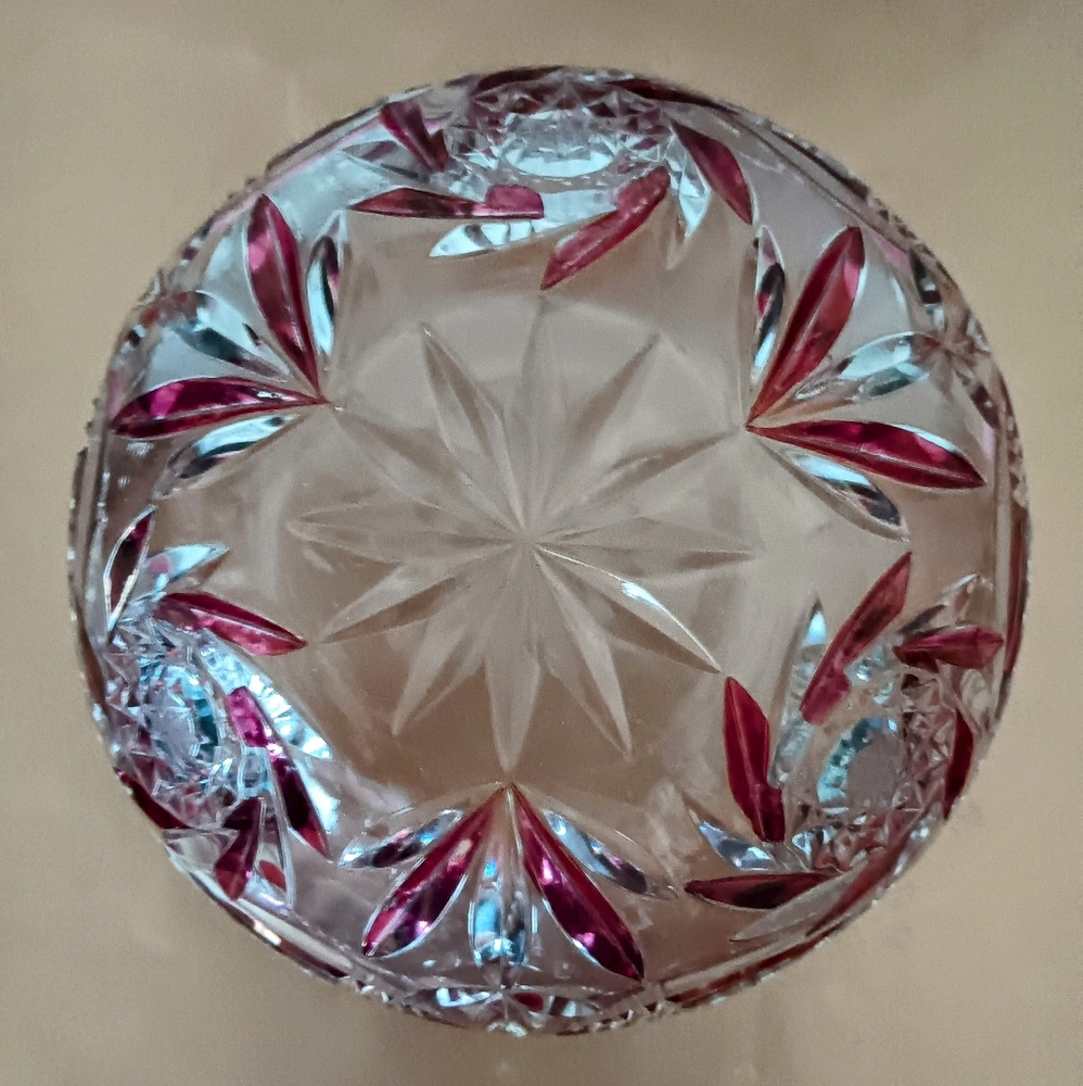Pressed Ruby to Clear Glass Bowl 10.5" Diameter